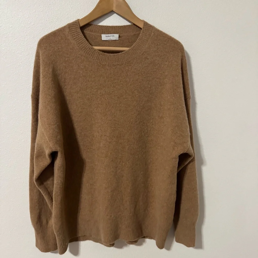 Aritzia Babaton Luxe Cashmere Toba Sweater Camel Minimalist Quiet Luxury-Small - Picture 1 of 9